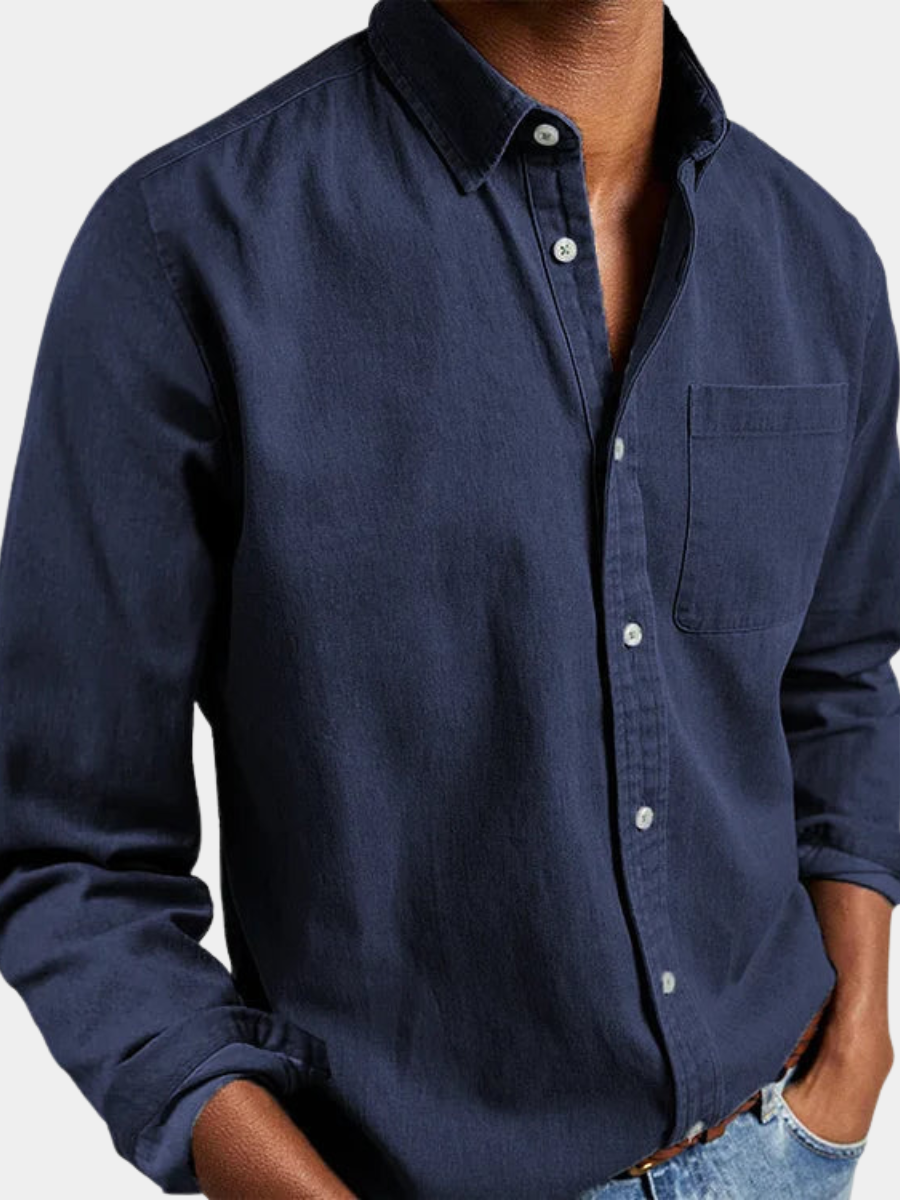 Men's Washed Button-Up Shirt with Chest Pocket