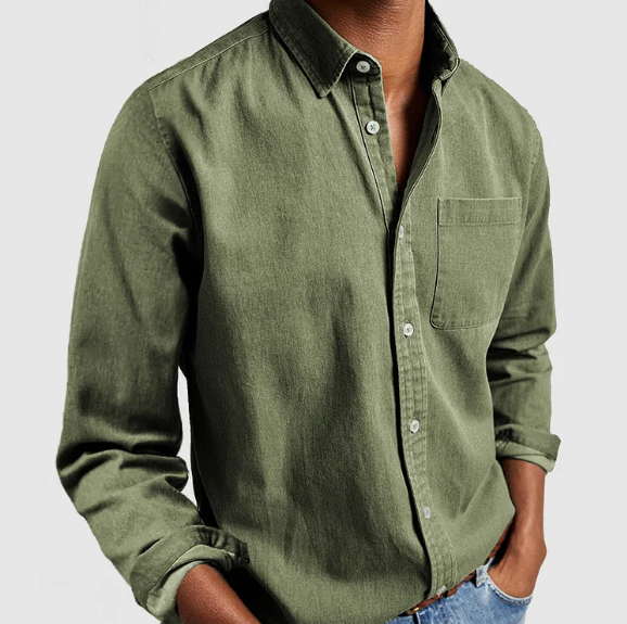 Men's Washed Button-Up Shirt with Chest Pocket