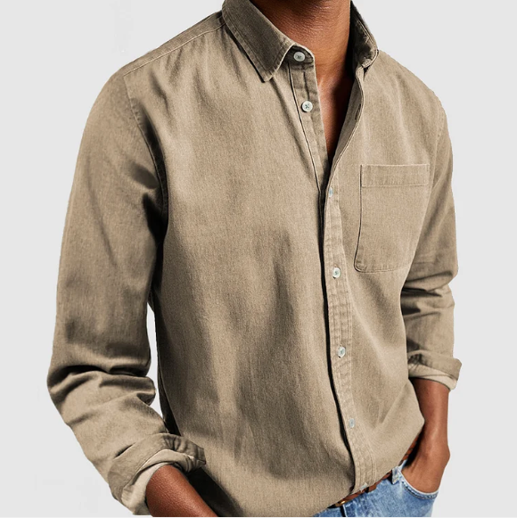 Men's Washed Button-Up Shirt with Chest Pocket
