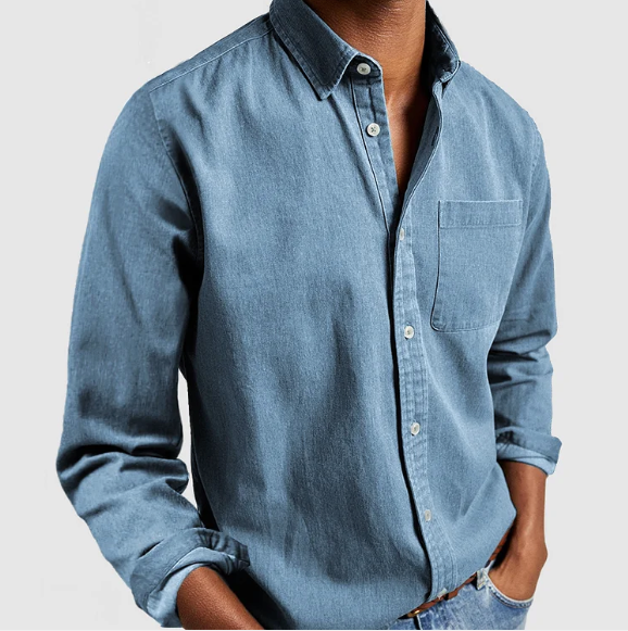 Men's Washed Button-Up Shirt with Chest Pocket