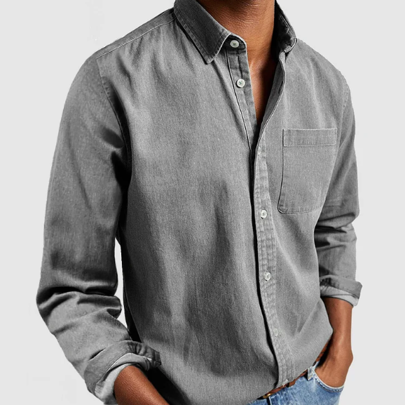Men's Washed Button-Up Shirt with Chest Pocket