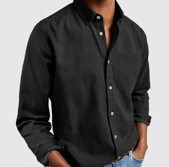 Men's Washed Button-Up Shirt with Chest Pocket