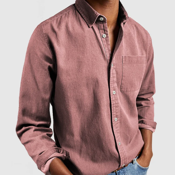 Men's Washed Button-Up Shirt with Chest Pocket