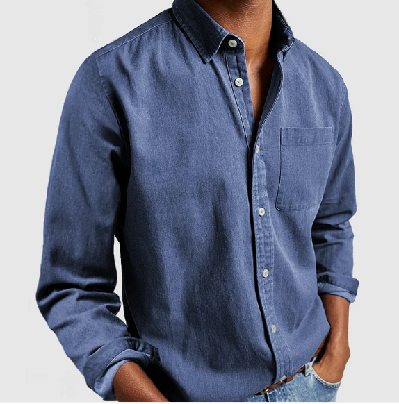 Men's Washed Button-Up Shirt with Chest Pocket