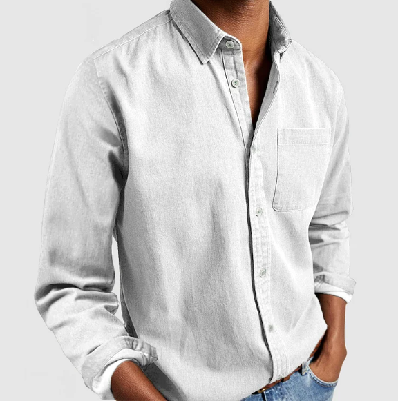 Men's Washed Button-Up Shirt with Chest Pocket