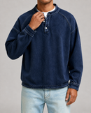 Kacob | Men's Washed Henley Button Placket Sweatshirt