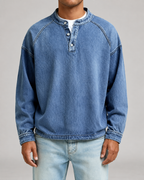 Kacob | Men's Washed Henley Button Placket Sweatshirt
