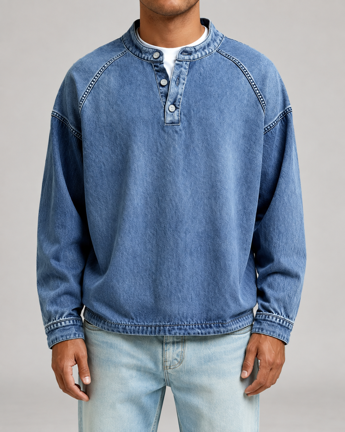 Kacob | Men's Washed Henley Button Placket Sweatshirt