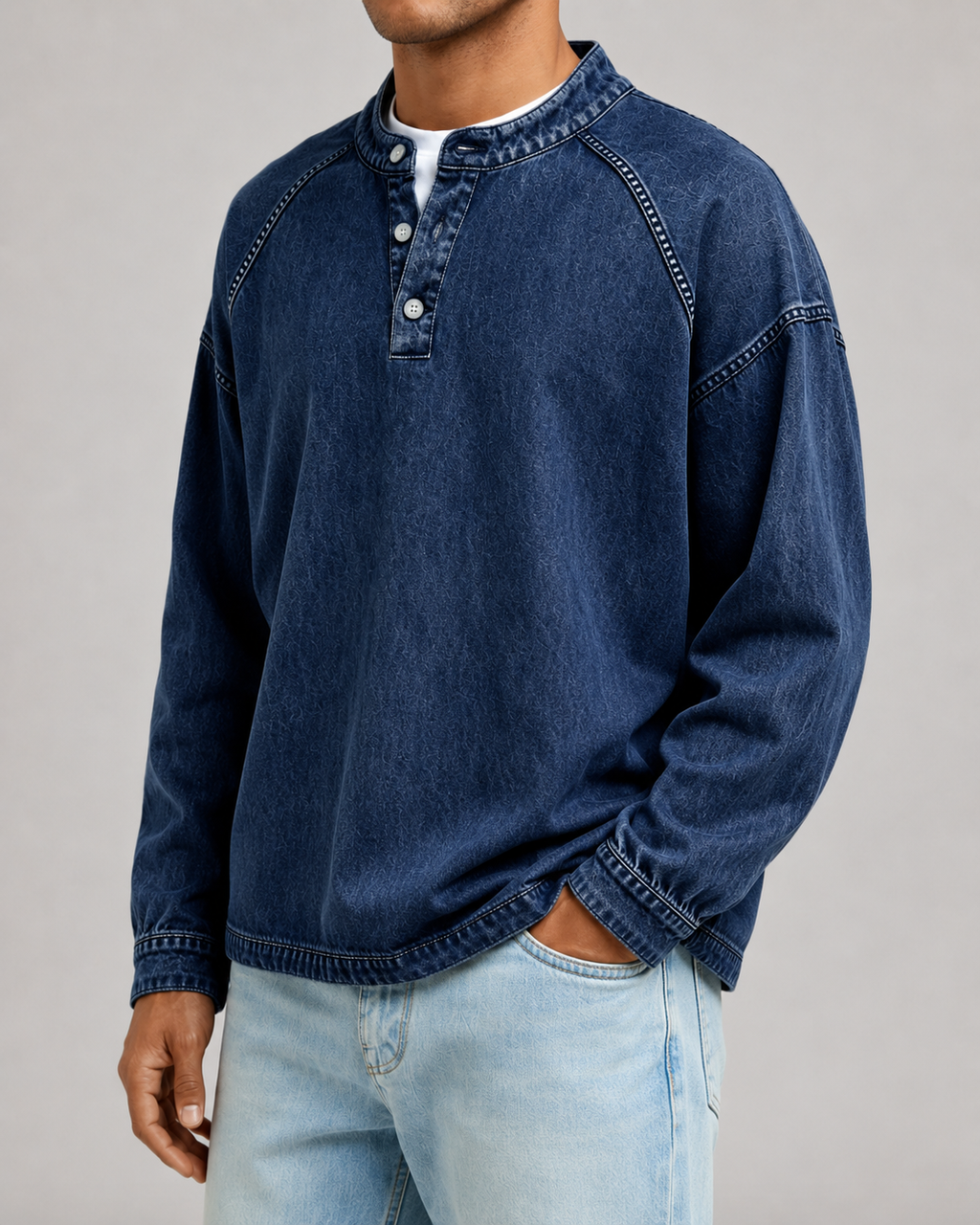 Kacob | Men's Washed Henley Button Placket Sweatshirt