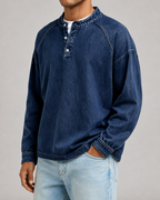 Kacob | Men's Washed Henley Button Placket Sweatshirt