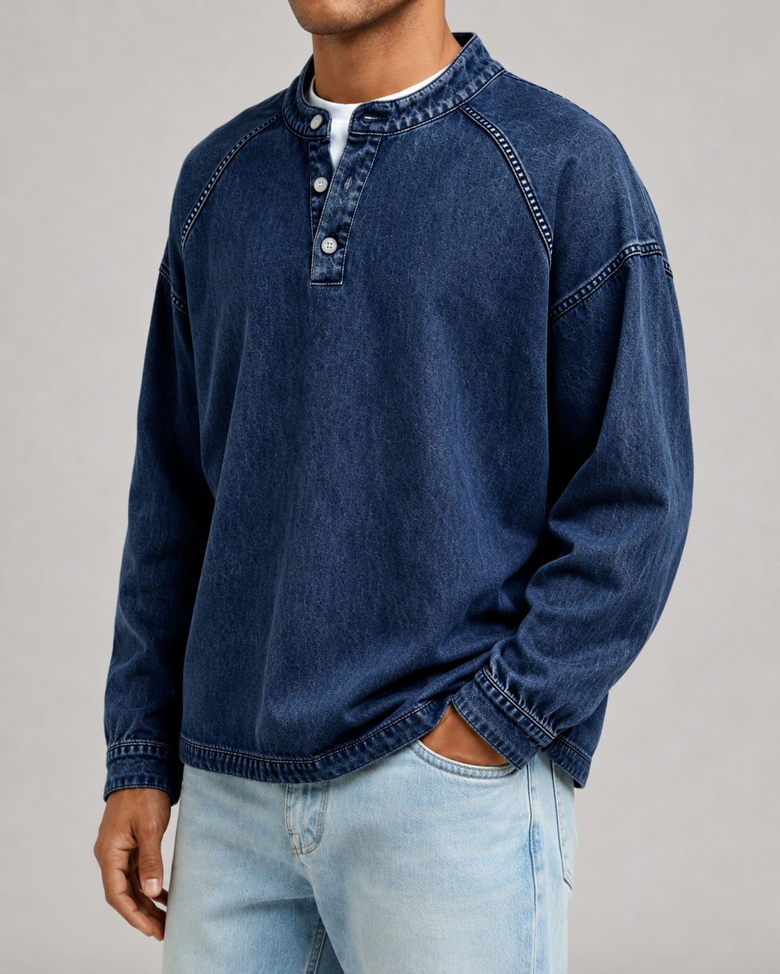 Kacob | Men's Washed Henley Button Placket Sweatshirt