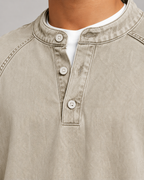 Kacob | Men's Washed Henley Button Placket Sweatshirt