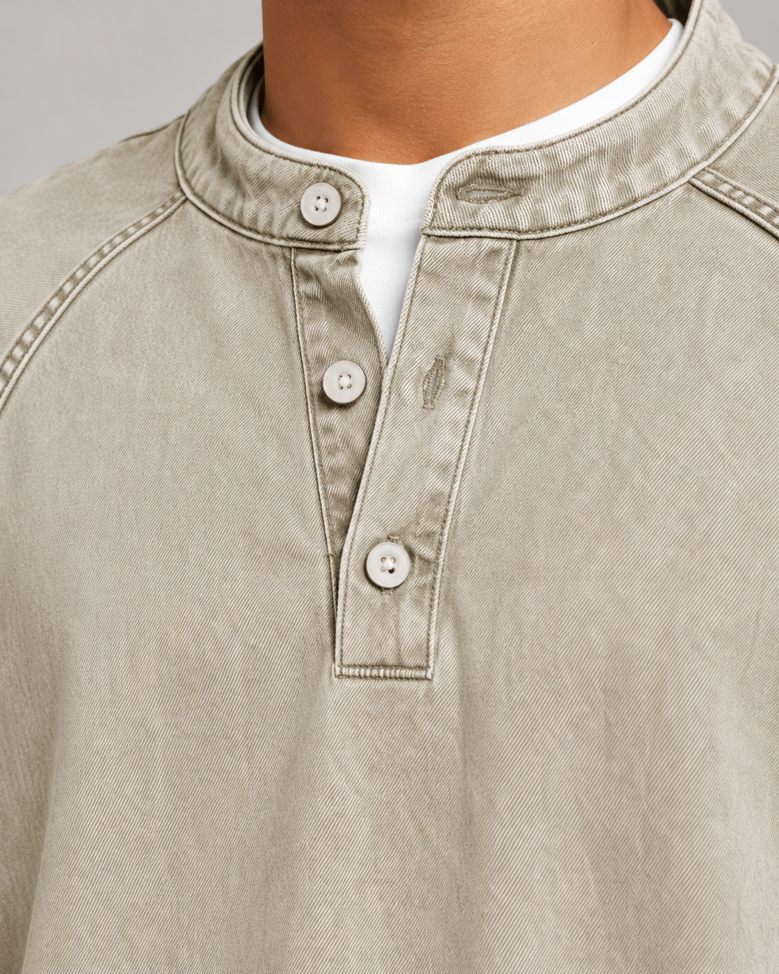 Kacob | Men's Washed Henley Button Placket Sweatshirt
