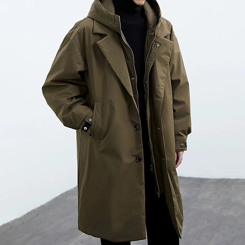 Kacob | Men's Wool-Blend Single-Breasted Winter Longline Coat