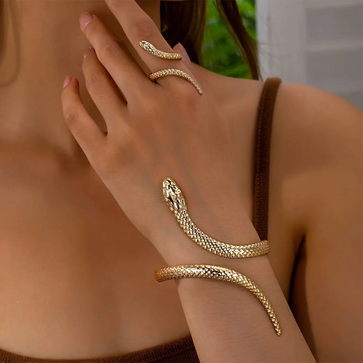 Kacob | Sculpted Serpent Cuff and Ring Set