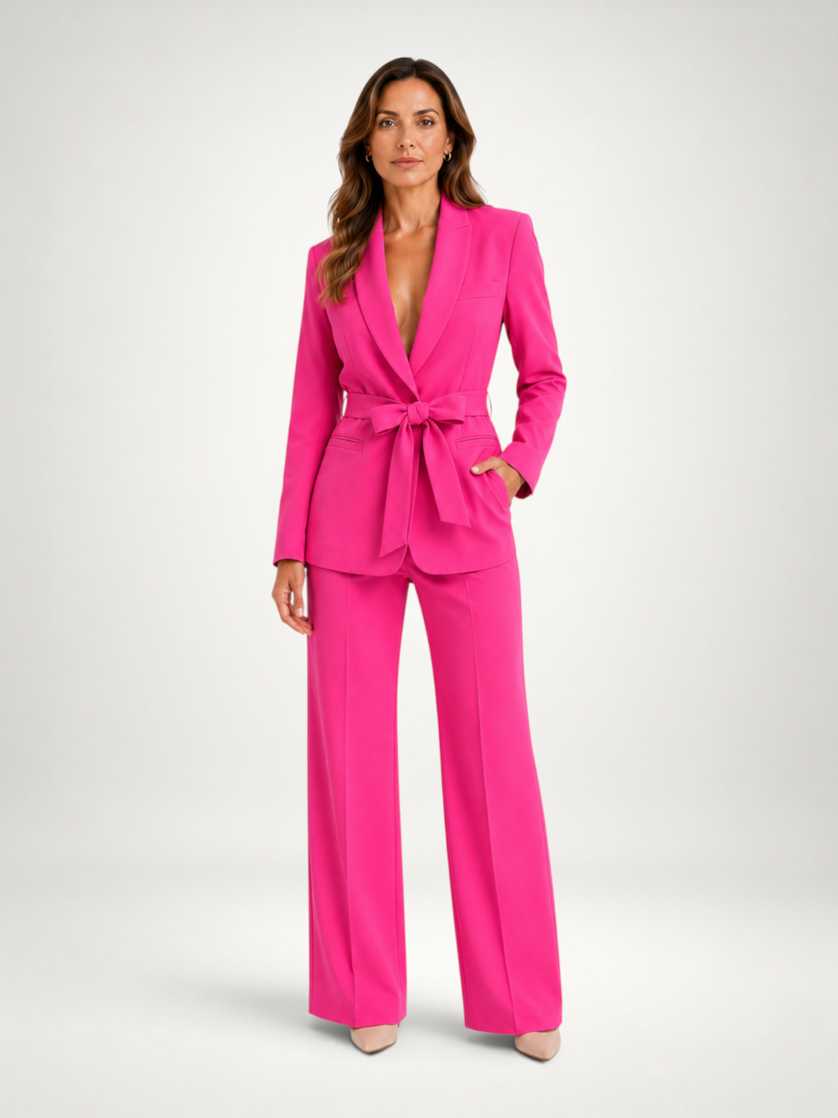 Kacob | Women's Belted Blazer & Wide Leg Trouser Co-Ord Set