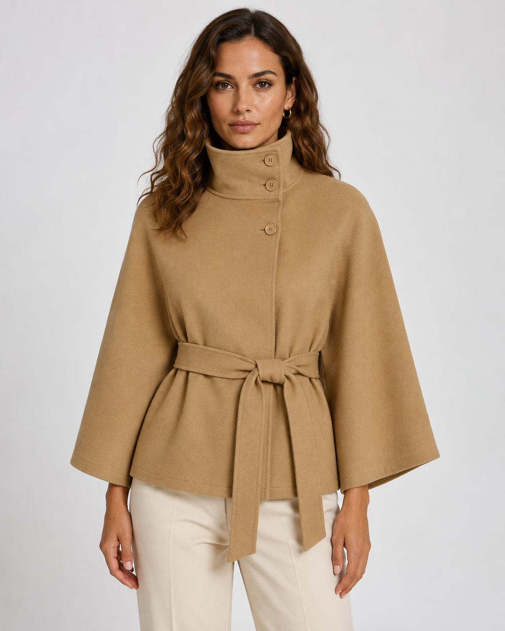 Kacob | Women's Belted Funnel Neck Cape