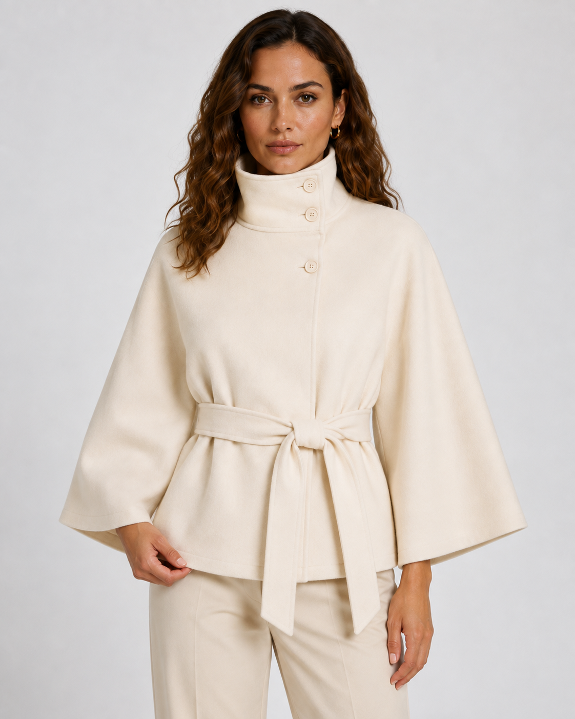 Kacob | Women's Belted Funnel Neck Cape