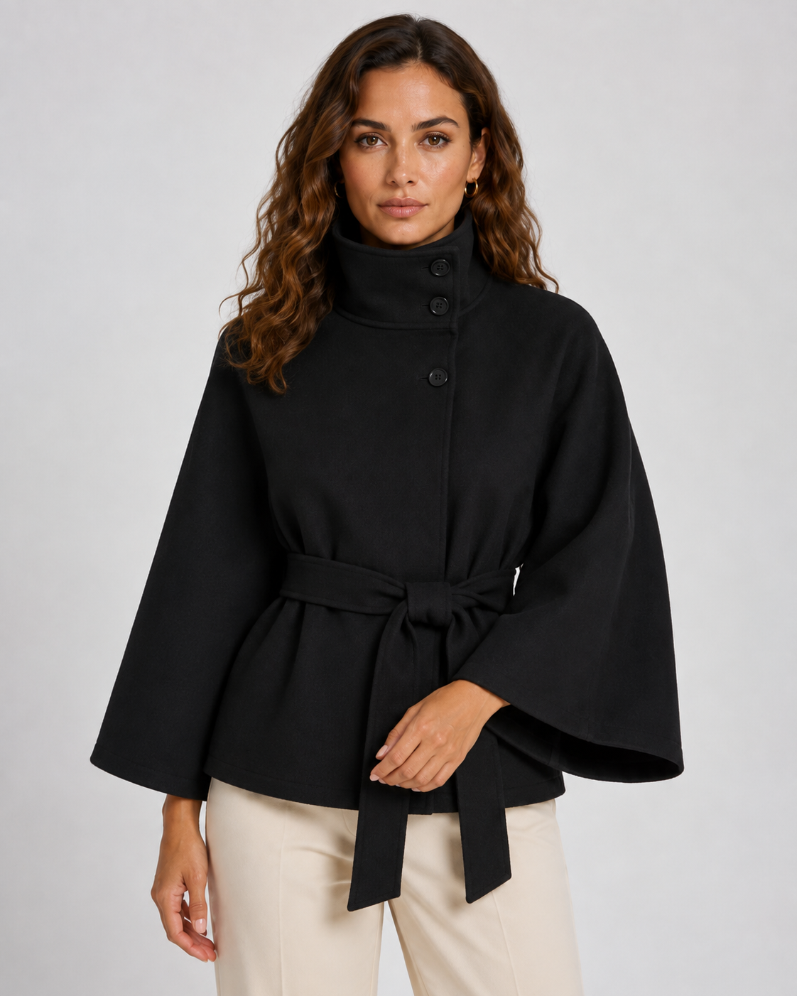 Kacob | Women's Belted Funnel Neck Cape