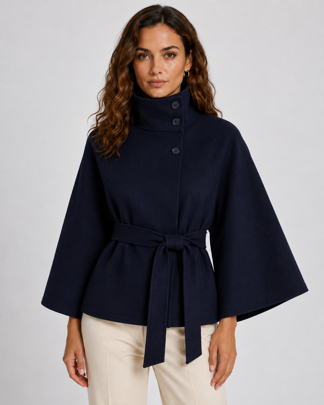 Kacob | Women's Belted Funnel Neck Cape