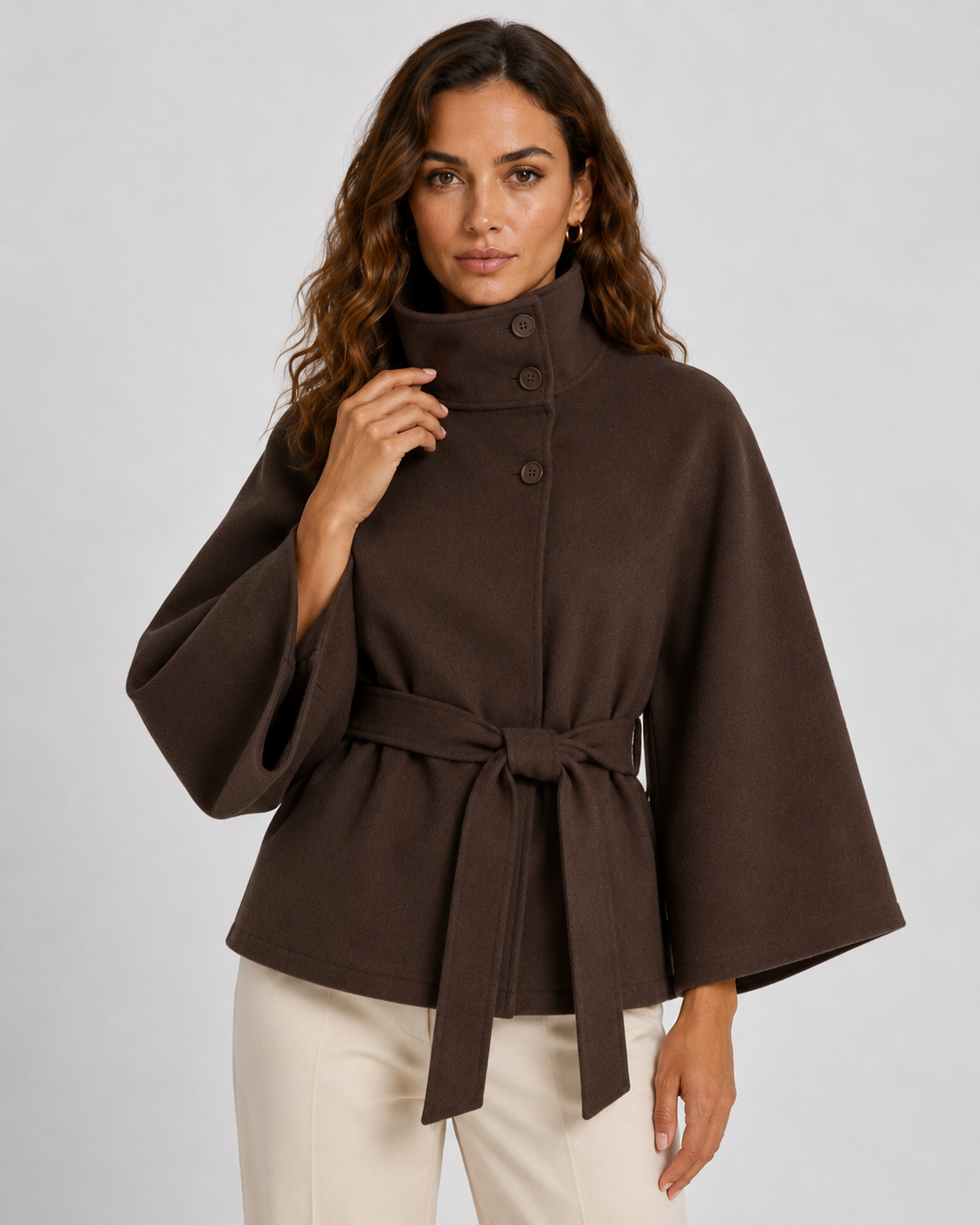 Kacob | Women's Belted Funnel Neck Cape
