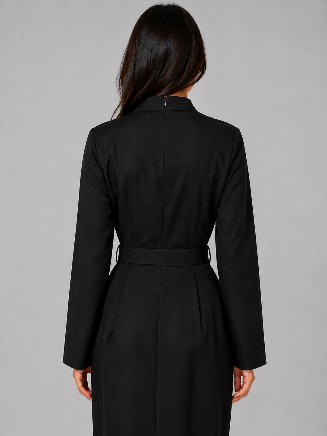 Kacob | Women's Belted V-Neck Tailored Midi Dress