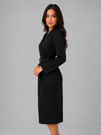 Kacob | Women's Belted V-Neck Tailored Midi Dress