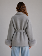 Kacob | Women's Belted Wool-Blend Faux Fur Trim Wrap Coat