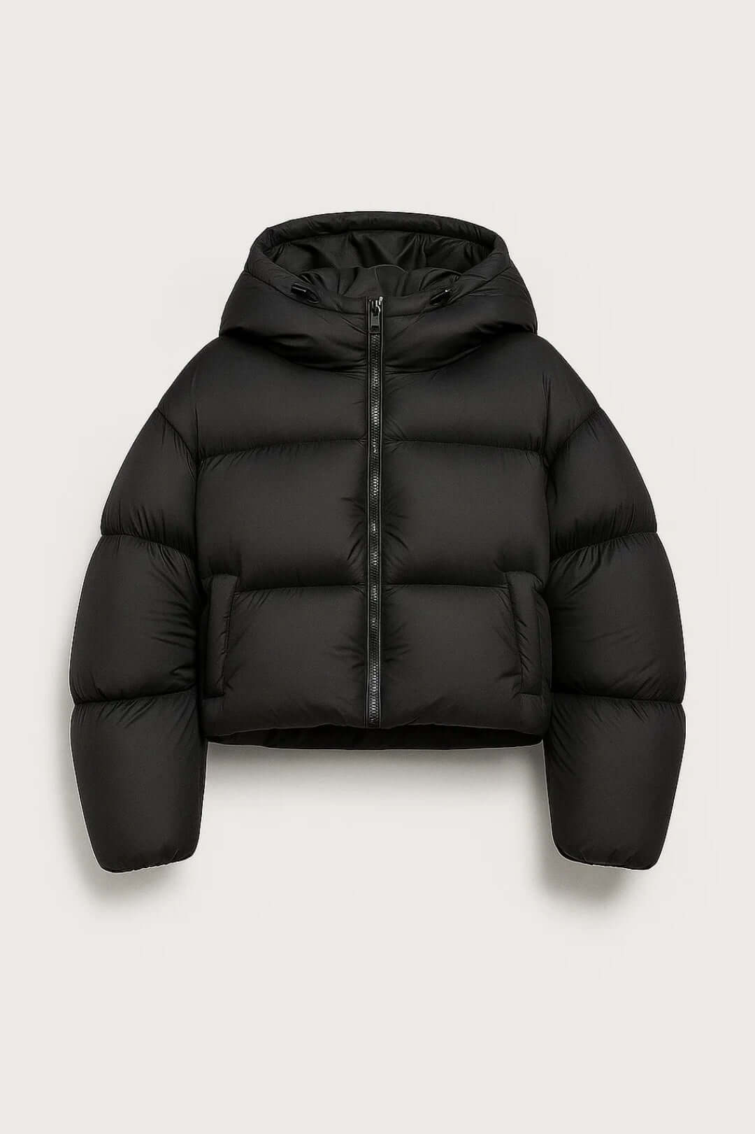 Women's Black Cropped Hooded Puffer Jacket