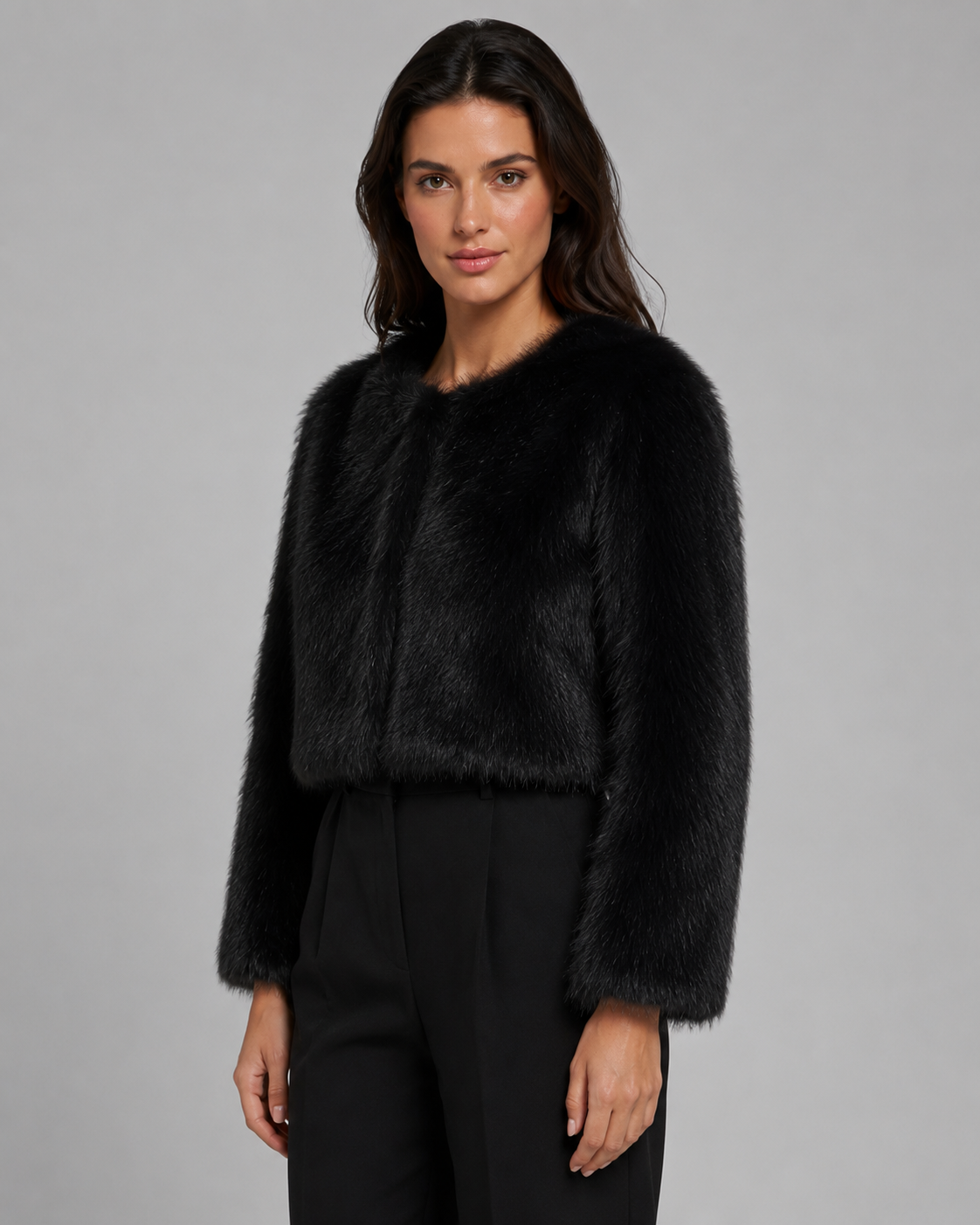 Kacob | Women's Boxy Cropped Faux Fur Jacket