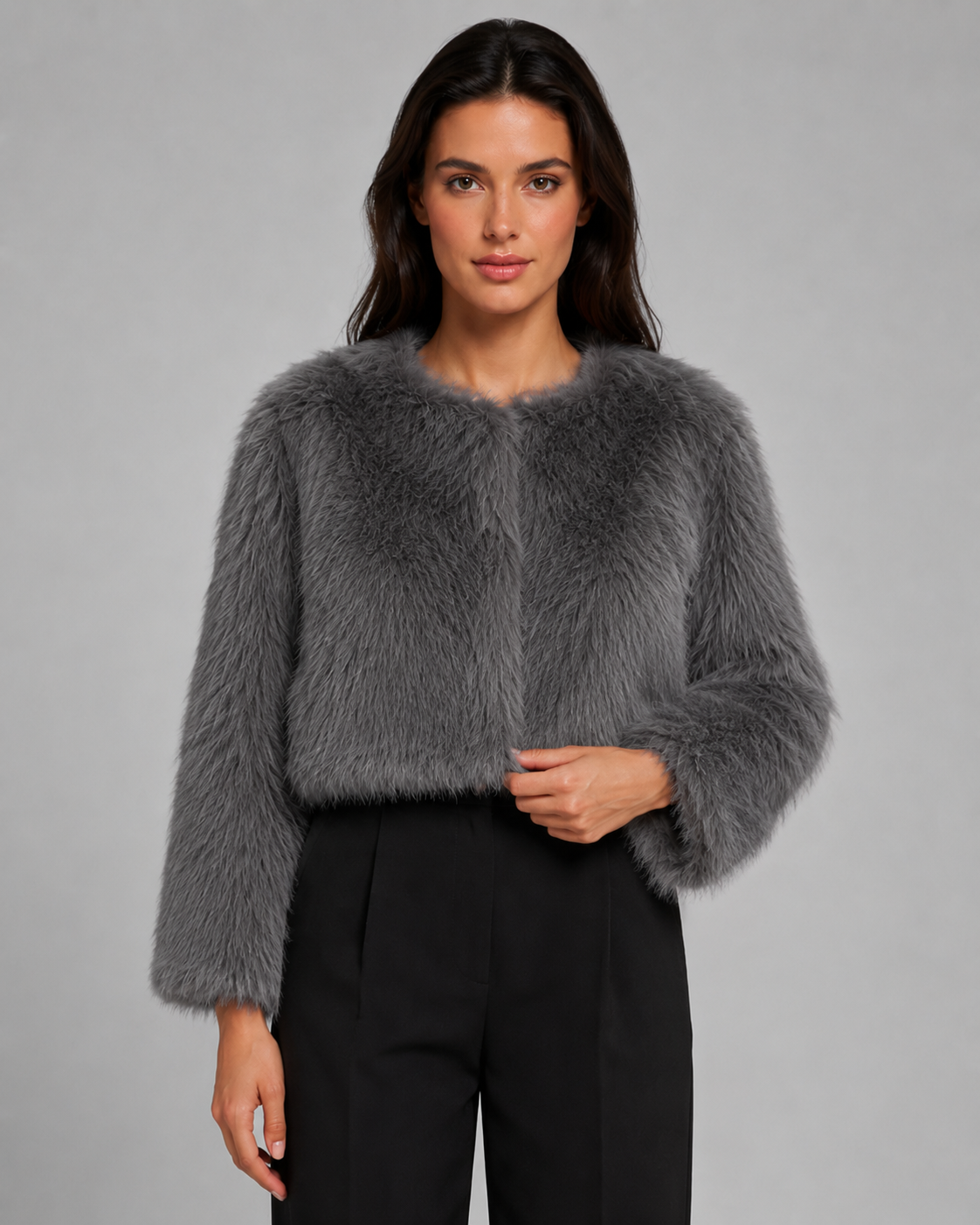 Kacob | Women's Boxy Cropped Faux Fur Jacket