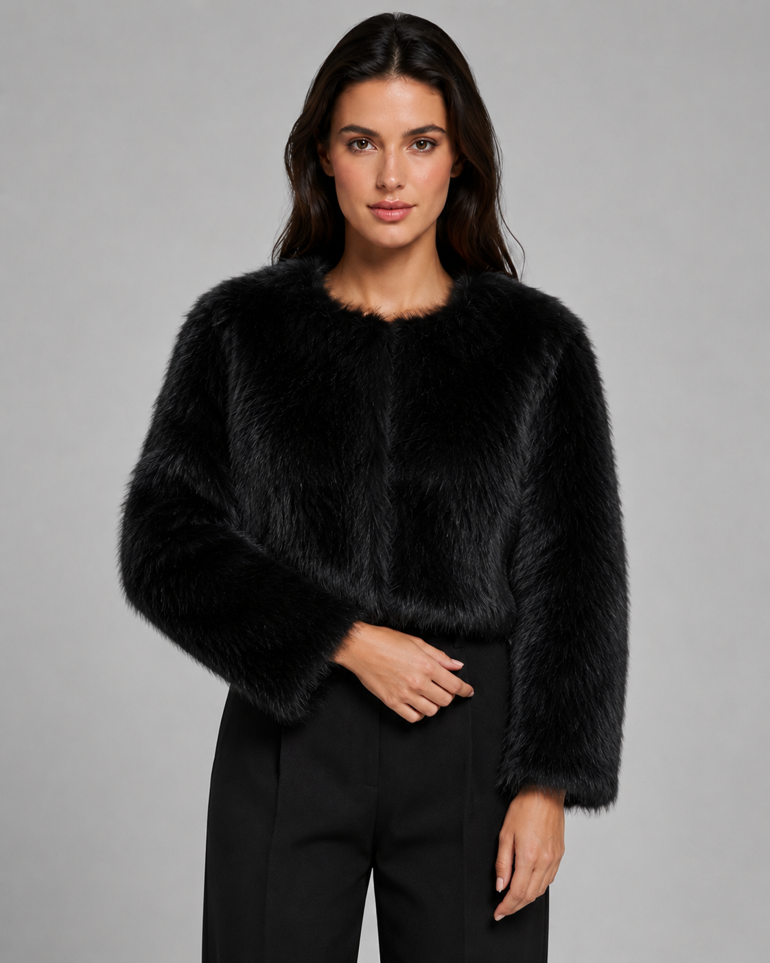 Kacob | Women's Boxy Cropped Faux Fur Jacket