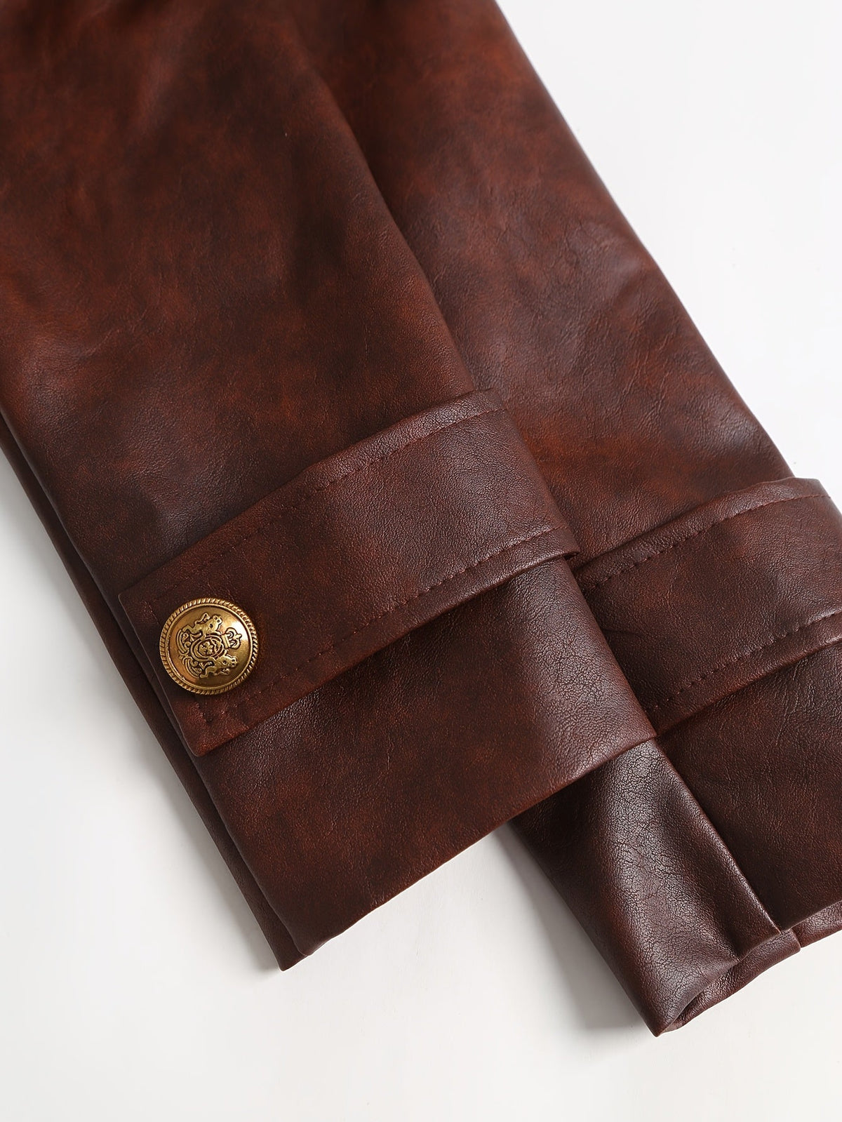 Women's Brown Faux Leather Double-Breasted Belted Coat