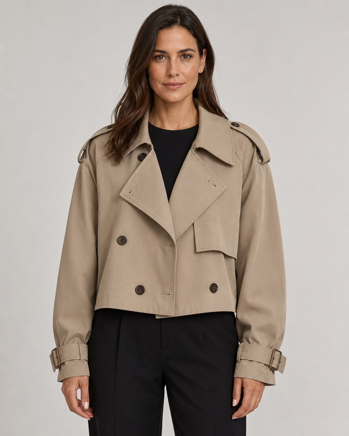 Kacob | Women's Buckle Cuff Cropped Trench Coat