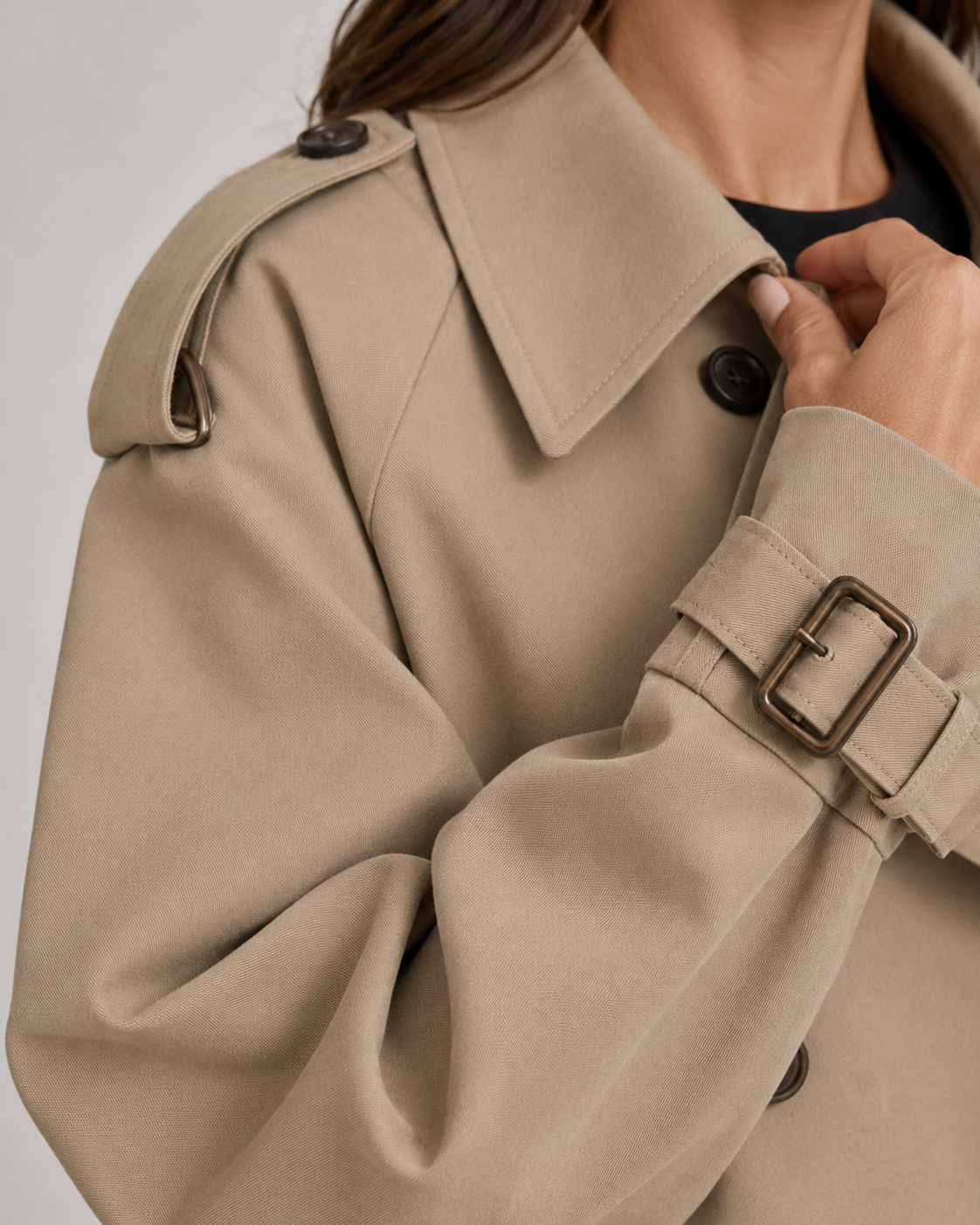 Kacob | Women's Buckle Cuff Cropped Trench Coat
