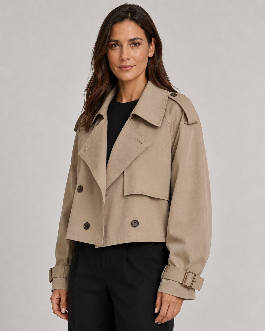 Kacob | Women's Buckle Cuff Cropped Trench Coat