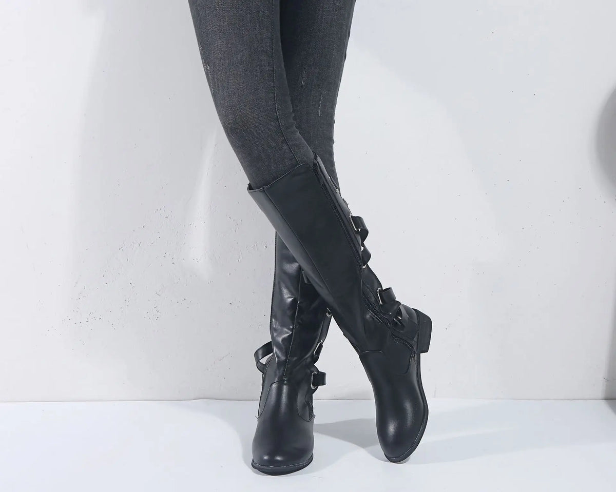 Kacob | Women's Buckle Riding Knee High Boots