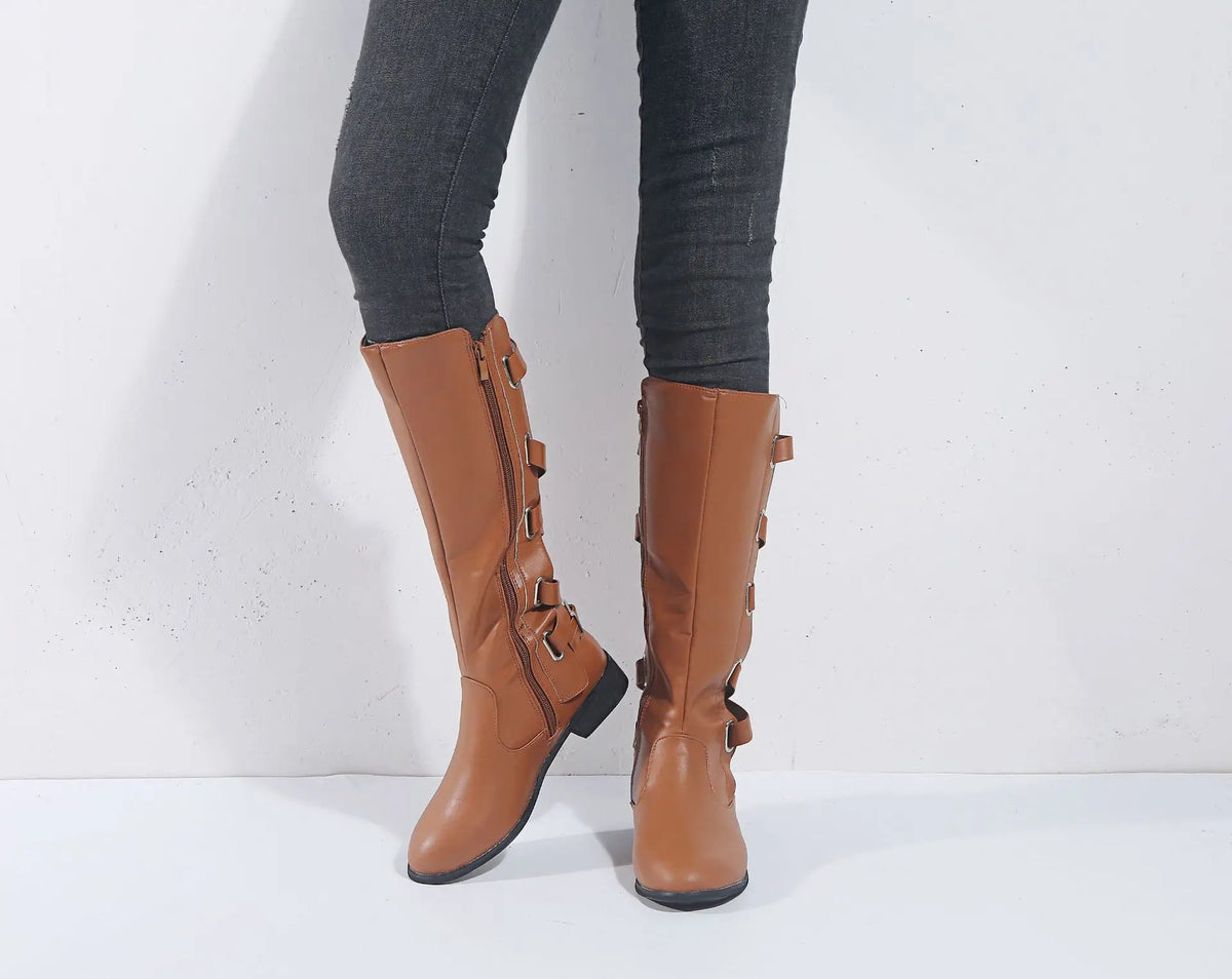 Kacob | Women's Buckle Riding Knee High Boots