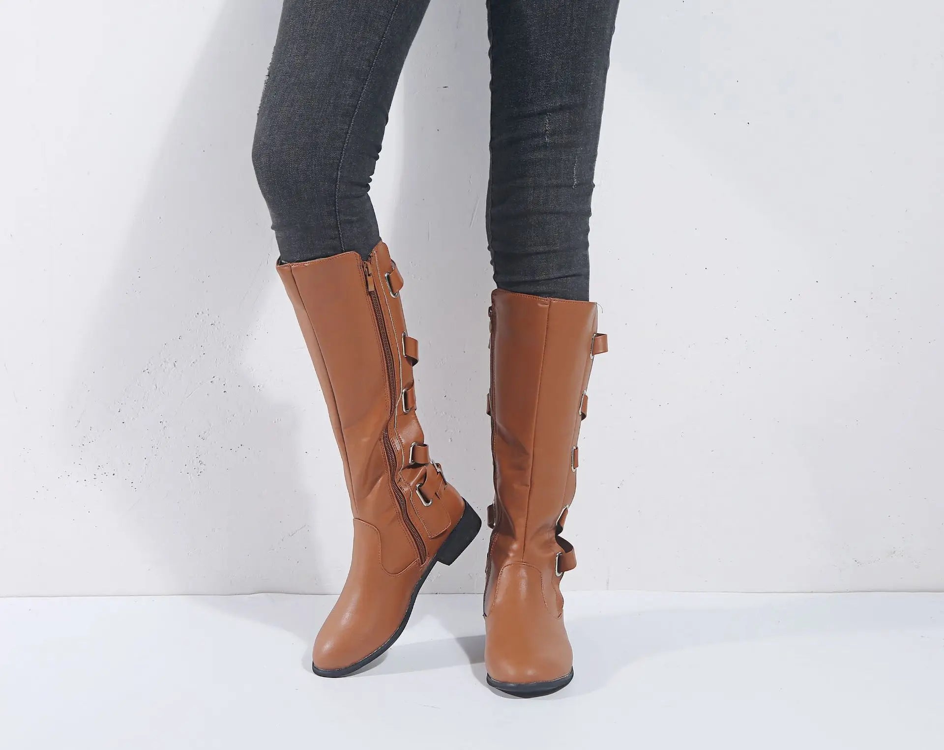 Kacob | Women's Buckle Riding Knee High Boots