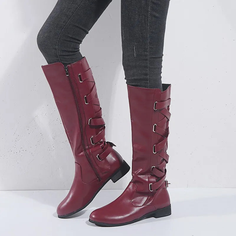 Kacob | Women's Buckle Riding Knee High Boots
