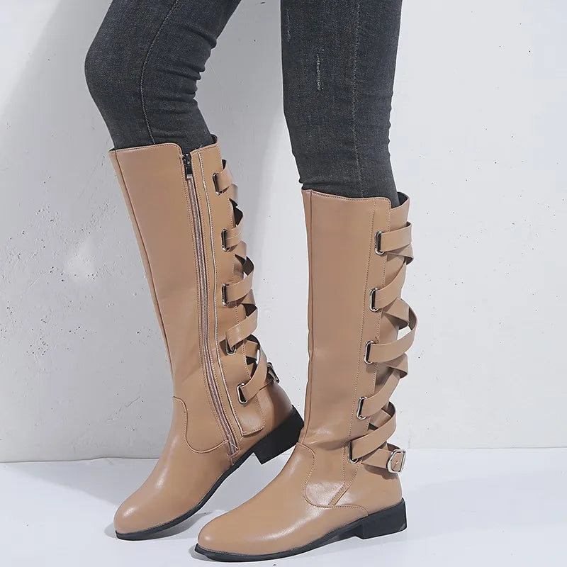 Kacob | Women's Buckle Riding Knee High Boots