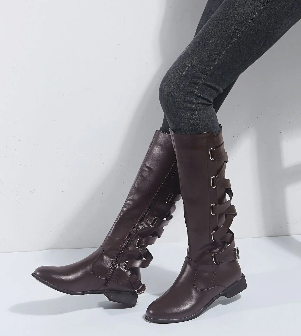 Kacob | Women's Buckle Riding Knee High Boots