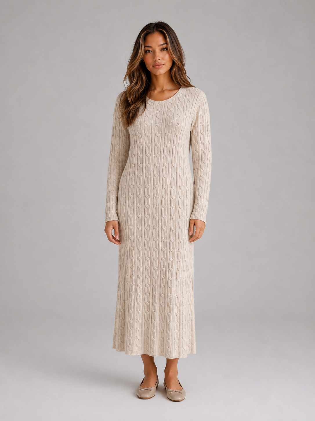 Kacob | Women's Cable Knit Long Sleeve Maxi Jumper Dress