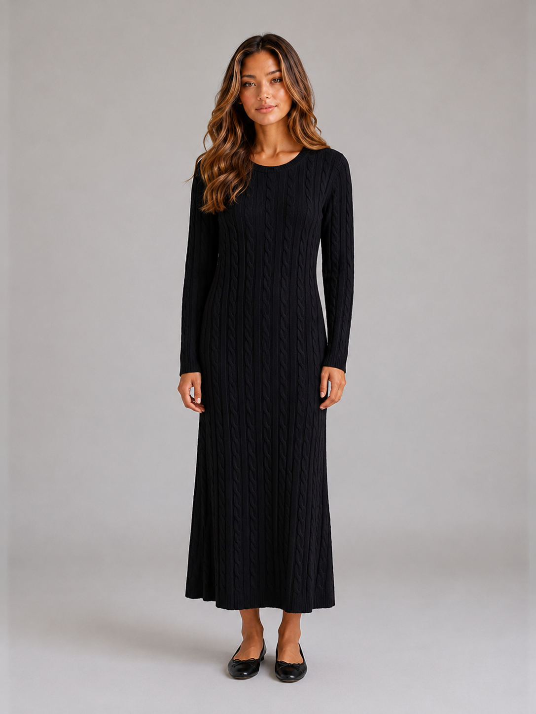 Kacob | Women's Cable Knit Long Sleeve Maxi Jumper Dress