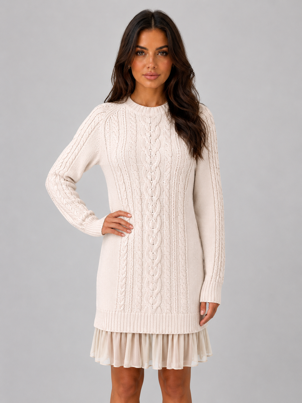 Kacob | Women's Cable Knit Pleated Hem Jumper Mini Dress