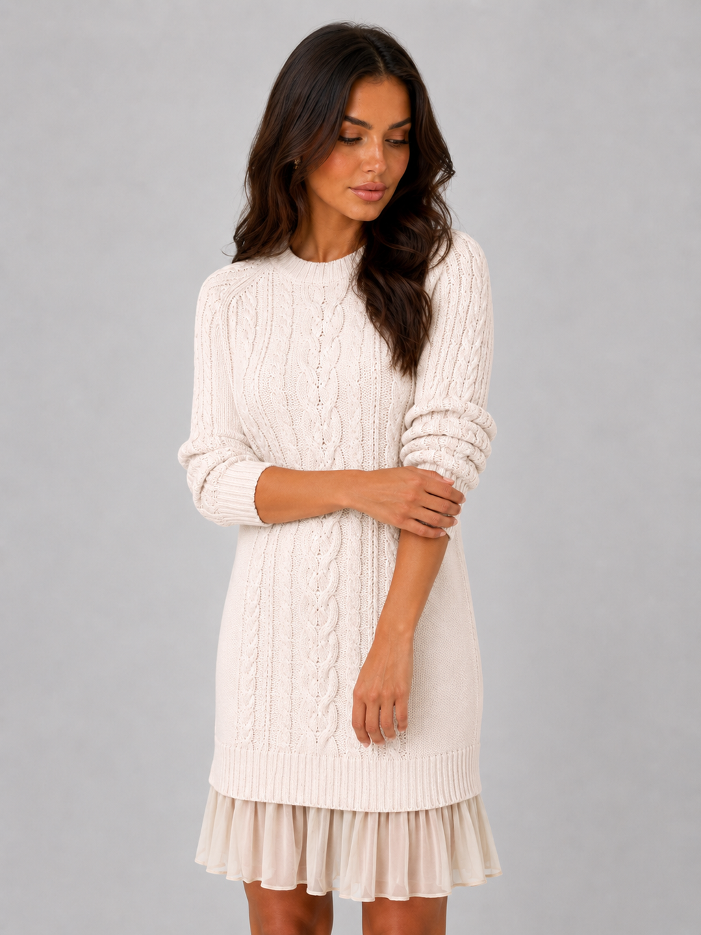 Kacob | Women's Cable Knit Pleated Hem Jumper Mini Dress