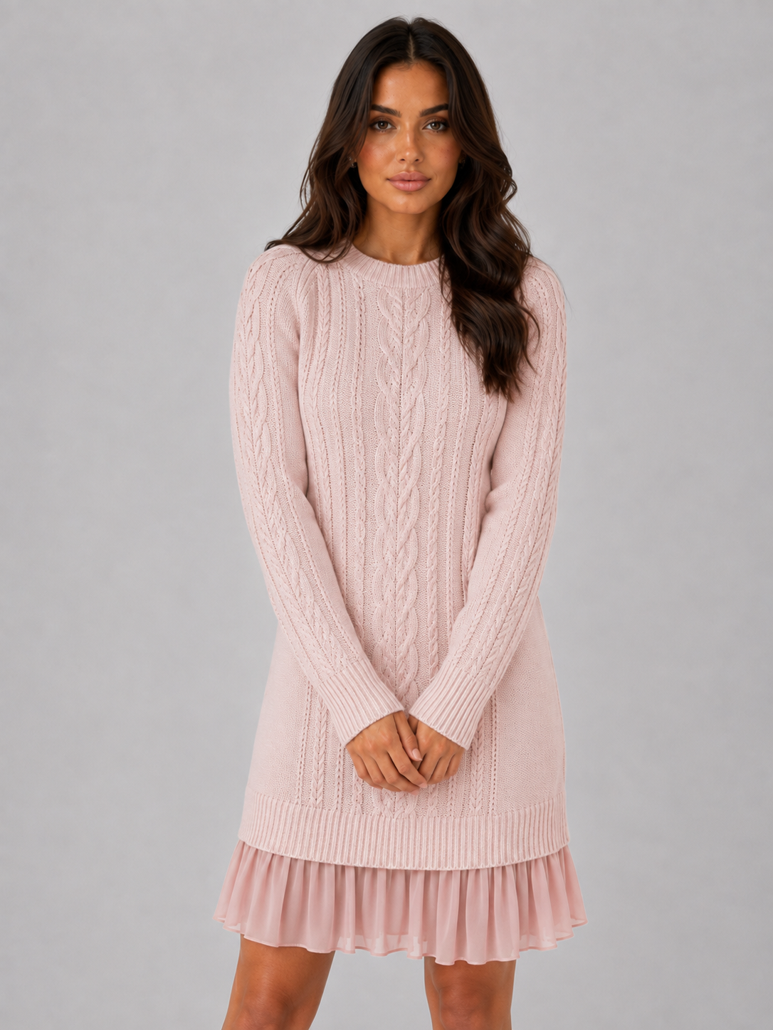 Kacob | Women's Cable Knit Pleated Hem Jumper Mini Dress