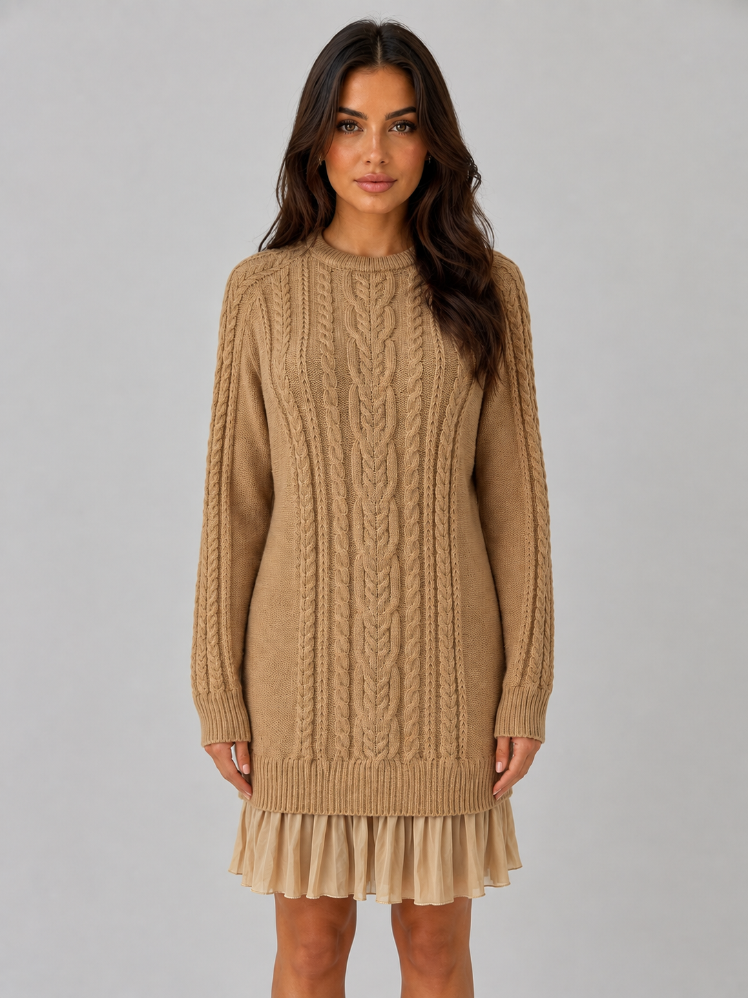 Kacob | Women's Cable Knit Pleated Hem Jumper Mini Dress