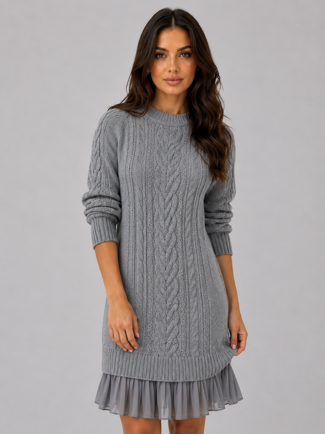 Kacob | Women's Cable Knit Pleated Hem Jumper Mini Dress