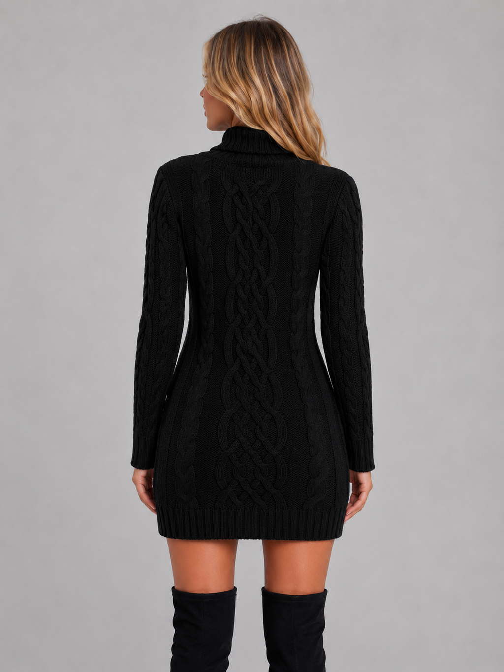 Kacob | Women's Cable Knit Roll Neck Jumper Dress